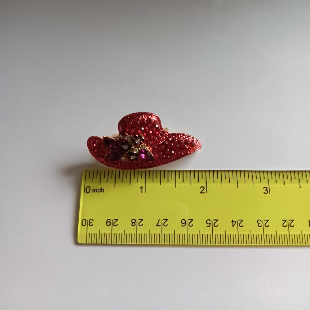 Red Rhinestone Hat Pin Brooch - Picture 2 of 7